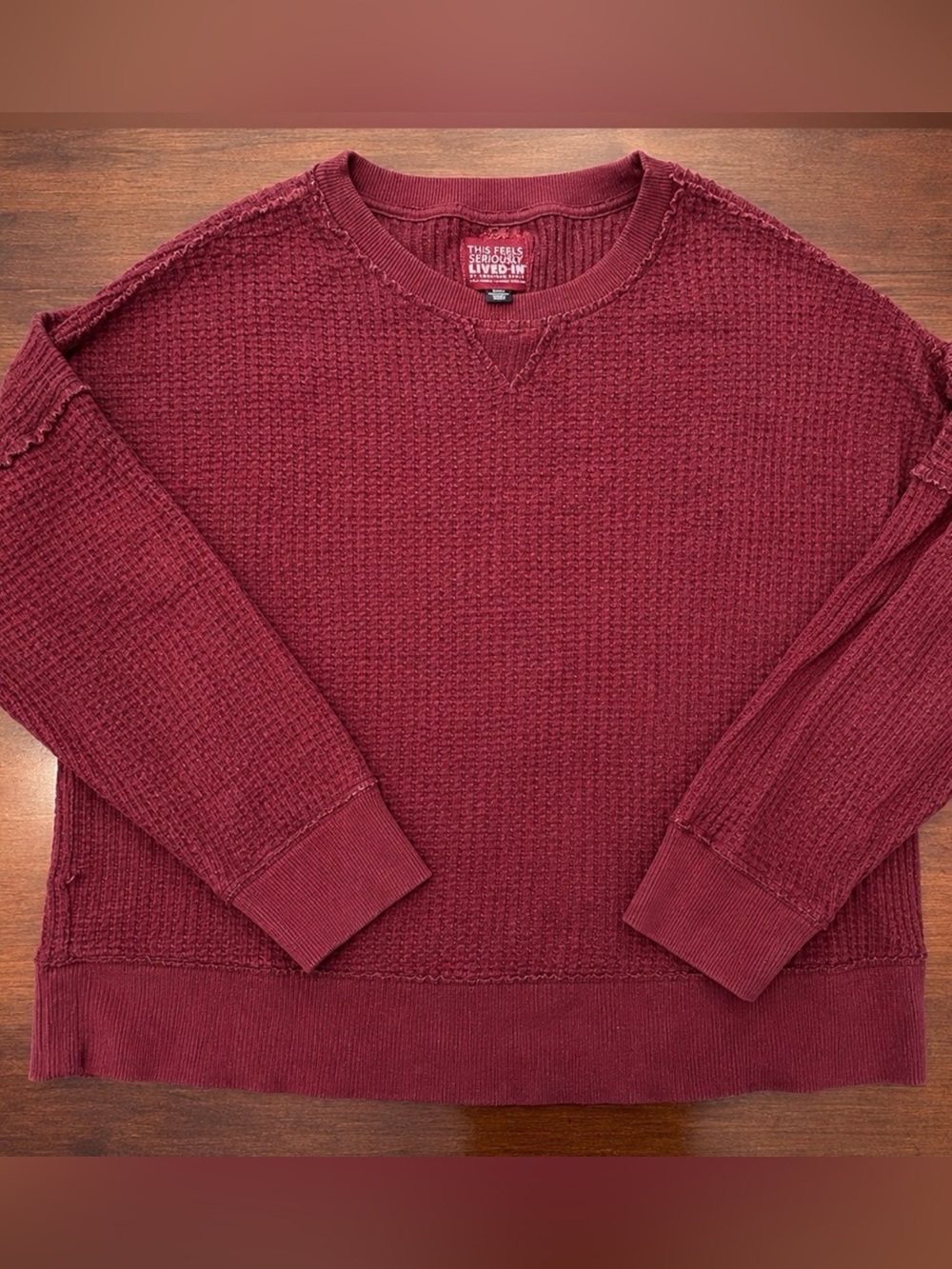 American Eagle Seriously Lived-In Waffle Knit Sweatshirt Small Oversized AEO